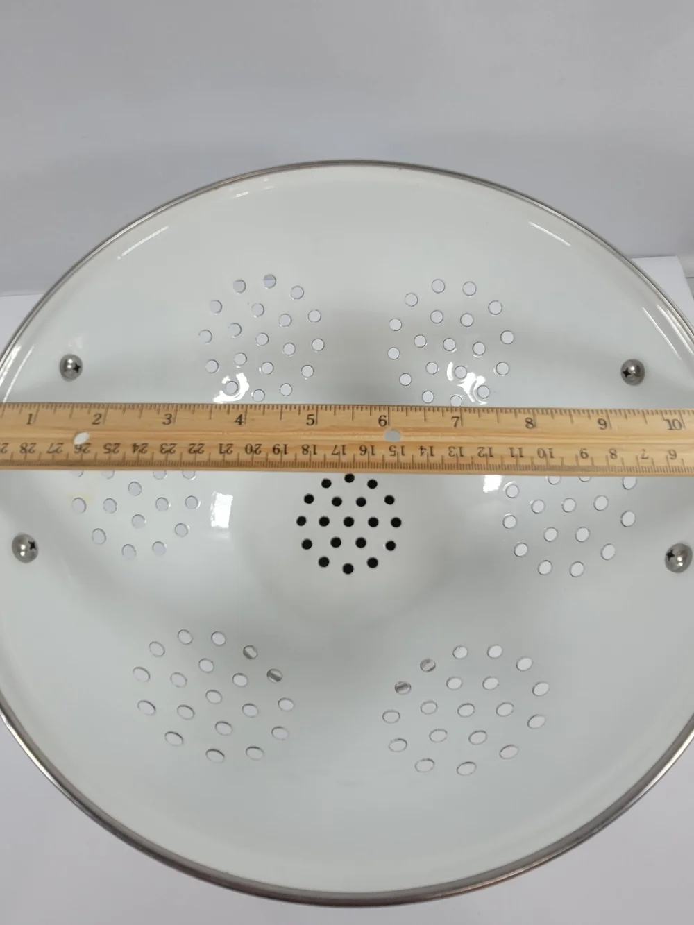 Vintage White Enamel Footted Colander Strainer Grape And Vine Handles